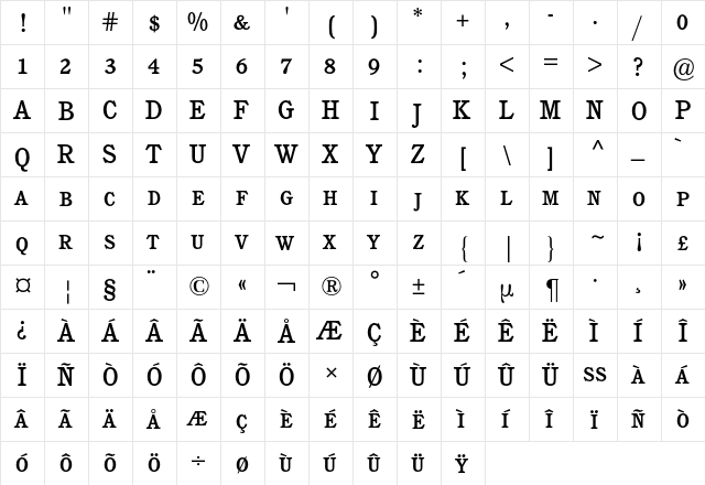 Cushing Expert BQ Regular  glyph index