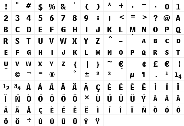 BellCent BdList BT Bold Listing  glyph index