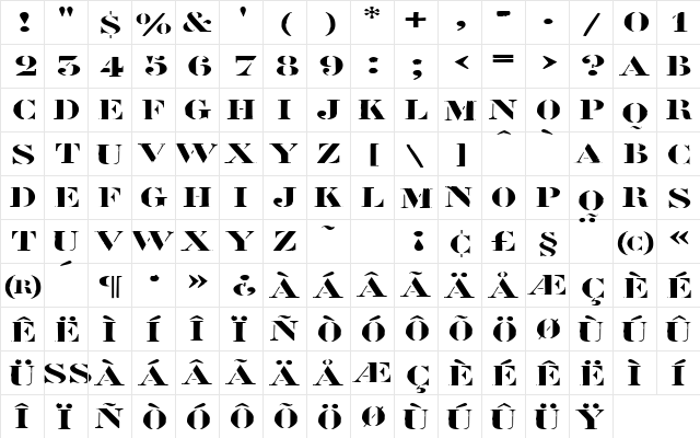 RoadcaseExtended Regular  glyph index