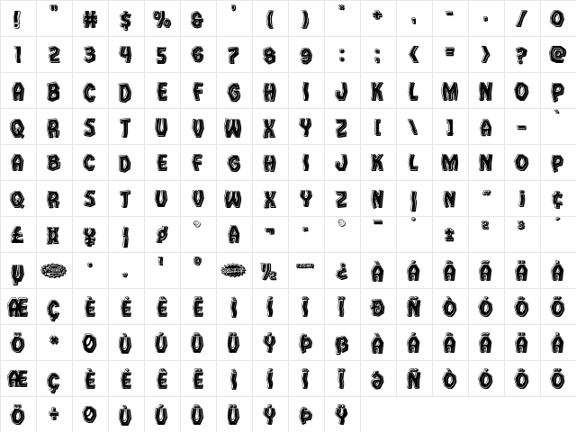 Vampire Bride Bevel Regular  glyph index