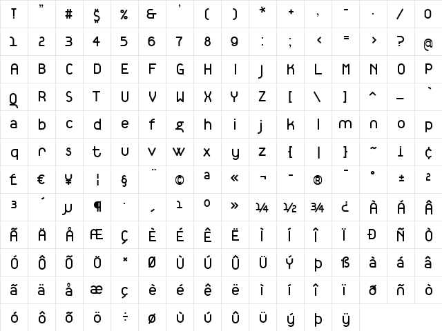 Tantalus Regular  glyph index