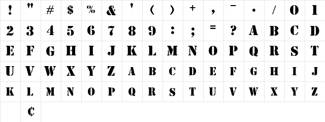 RoadieSSK Bold  glyph index