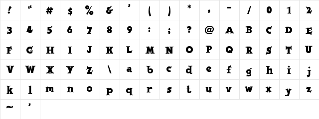 Jobbernole Regular  glyph index