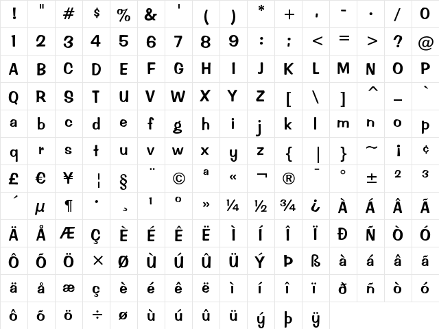 Impress Regular  glyph index