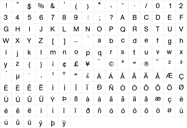 AG Book Rounded Regular  glyph index