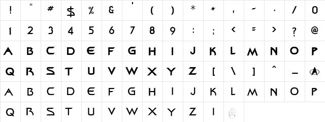 Bajoran Regular  glyph index