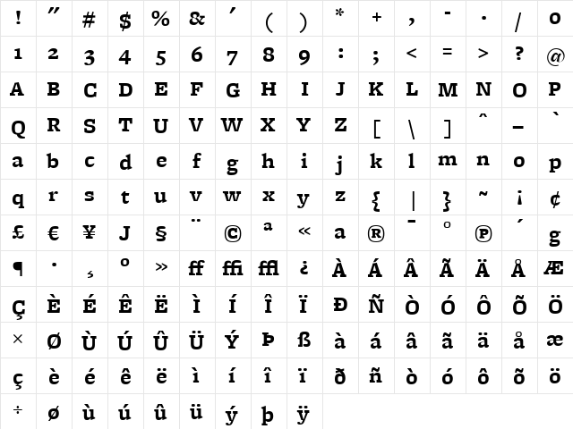 FreightMicro Bold  glyph index