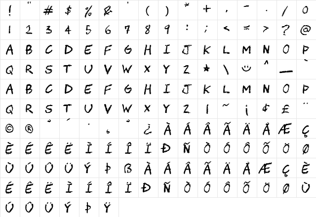 CHAWP Regular  glyph index