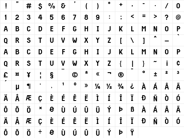 Harbinger Regular  glyph index
