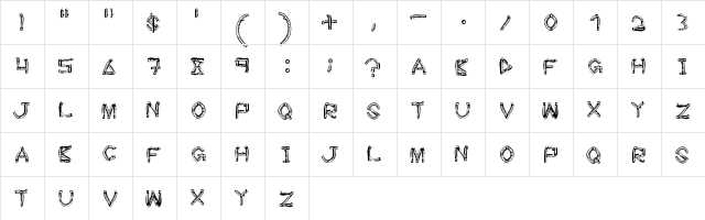 wood sticks Regular  glyph index
