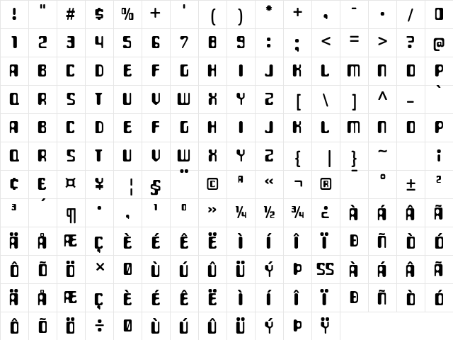 ParaAminobenzoic Regular  glyph index