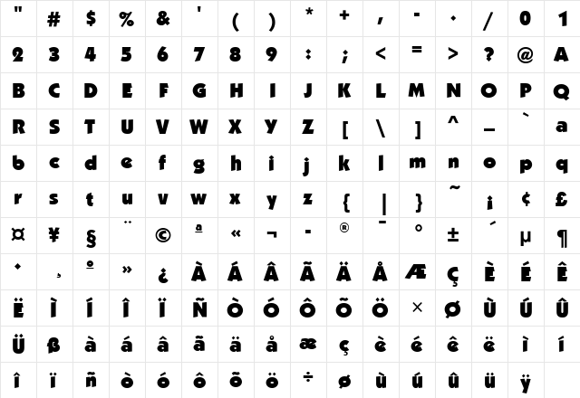 KabelUltITC Medium  glyph index