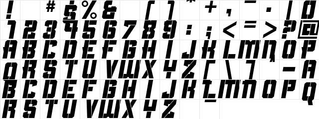 Clean Sports Stencil Regular  glyph index