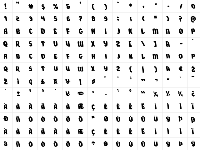 Xmas Xpress Leftalic Italic  glyph index