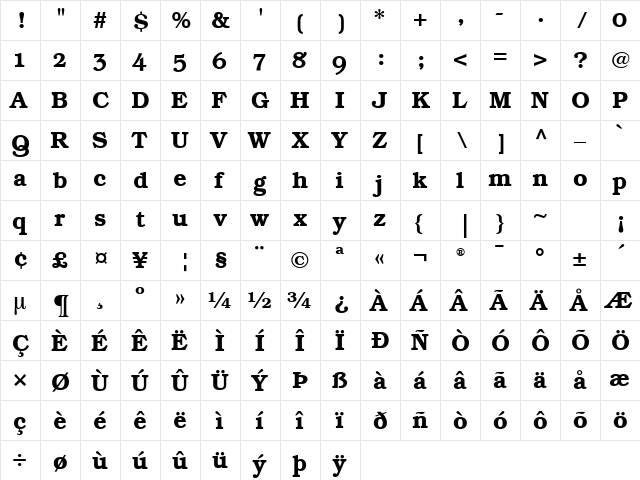 Bookman OsF Demi  glyph index