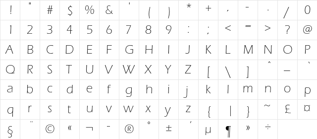 ErasLightC Regular  glyph index