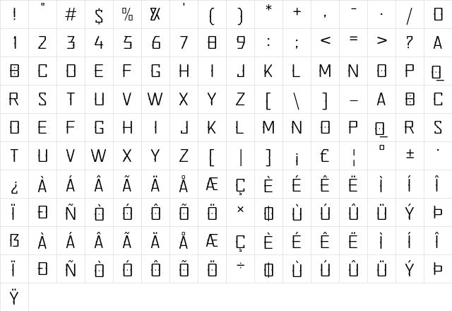 Quirko Light  glyph index