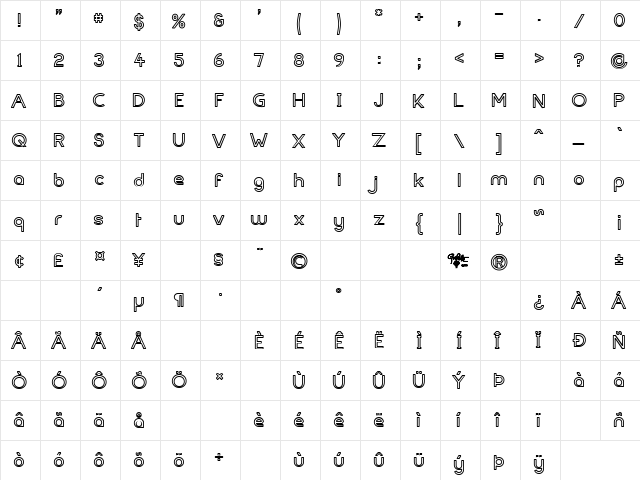 FortuneCity Outline Regular  glyph index