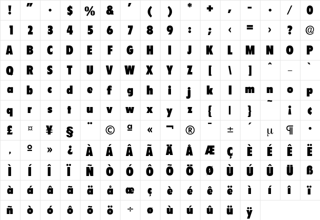 Florida-Black Regular  glyph index