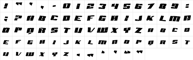SF Aftershock Debris Italic  glyph index