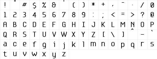 Base5 Regular  glyph index