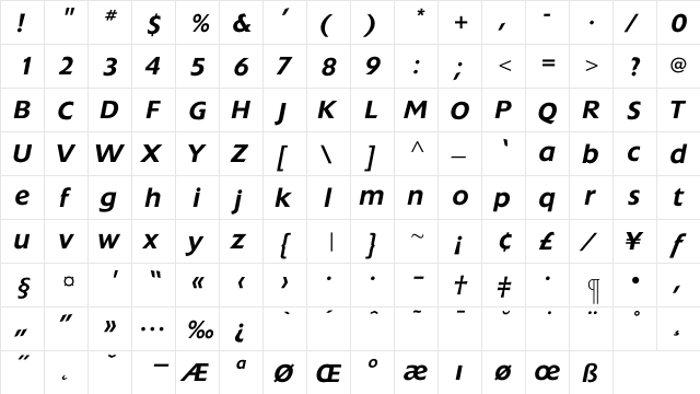 ExtensionMediumItalic Regular  glyph index