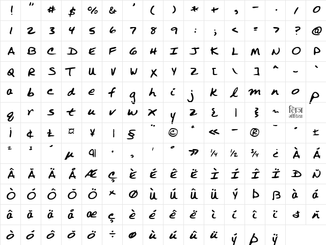 LEHN251 Regular  glyph index