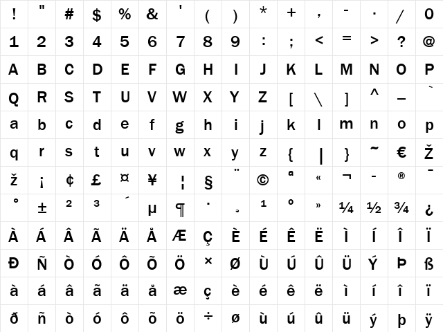 ITCFranklinGothic LT Med Regular  glyph index