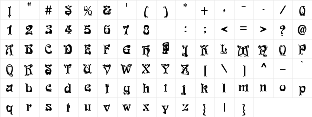 Funky Times Regular  glyph index