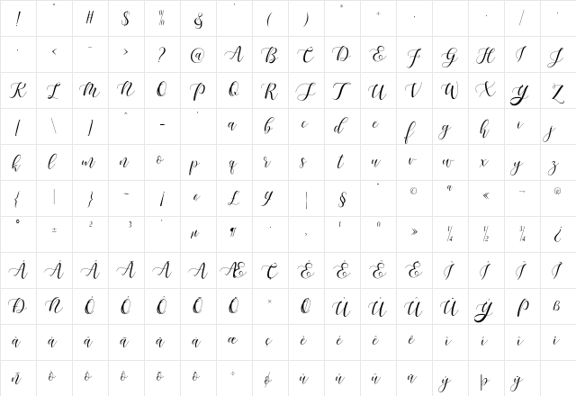 Maheisa Script Regular  glyph index