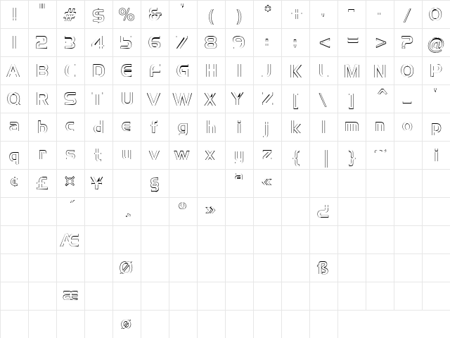 Sanded 1 Regular  glyph index
