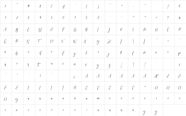 Rodelia Regular  glyph index