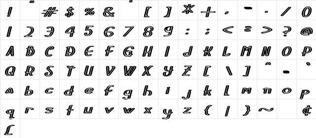 Stripes and Ribbons Italic  glyph index