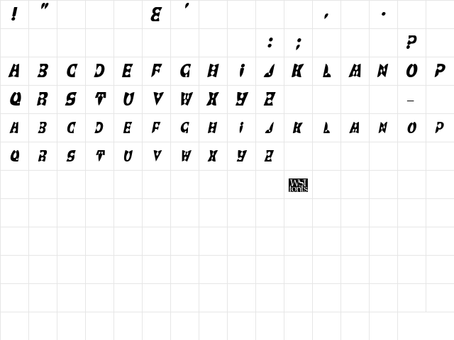BrashDisplayCaps Italic  glyph index