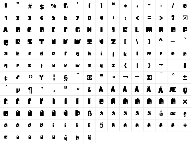 Paper Punch Regular  glyph index