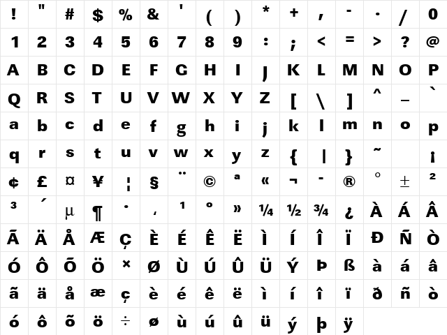 URWLinearTUltBol Regular  glyph index