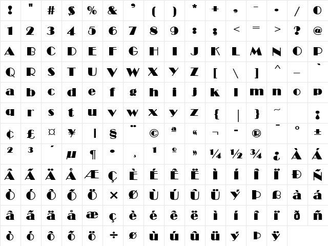 Brando Bold  glyph index