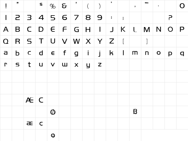 Bad Times 2 Regular  glyph index