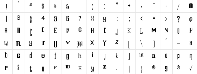 SaintFrancis Cn Regular  glyph index