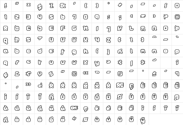 Doris OrangeJuicy Regular  glyph index