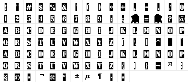 a_SignboardTitulNrSl Regular  glyph index