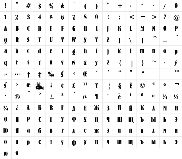 BeRn TYGRA Regular  glyph index
