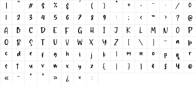 Chalkier Regular  glyph index