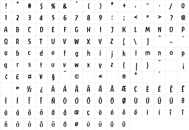 Baar Antropos Engschrift Regular  glyph index