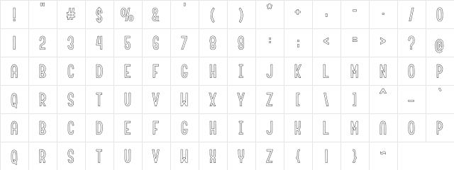 Roundabout Outline Regular  glyph index