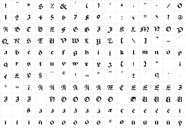 Kilung Normal  glyph index