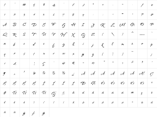 QwitcherBychen Regular  glyph index