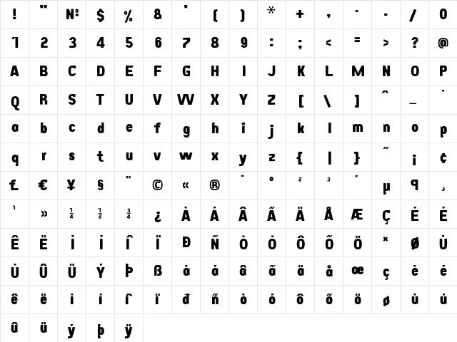 Eunuverse ExtraBold  glyph index