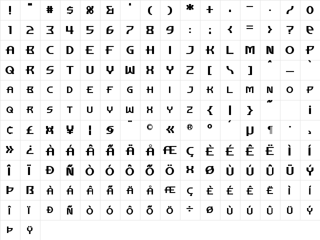 Manhattan Tower Regular  glyph index