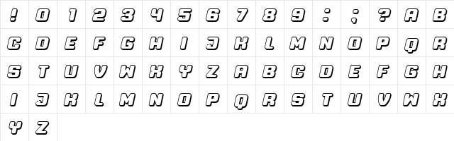 Professor 3D Italic  glyph index
